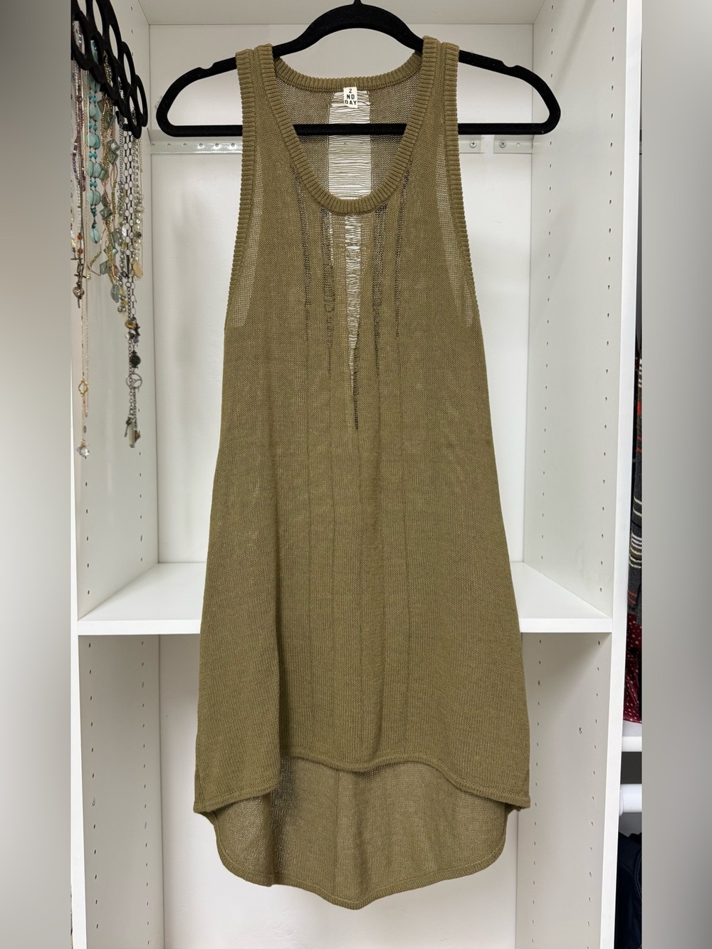 Sleeveless Olive Knit High-Low sweater tunic